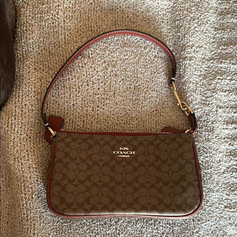 Coach Brown Signature Shoulder Bag with Gold Accents